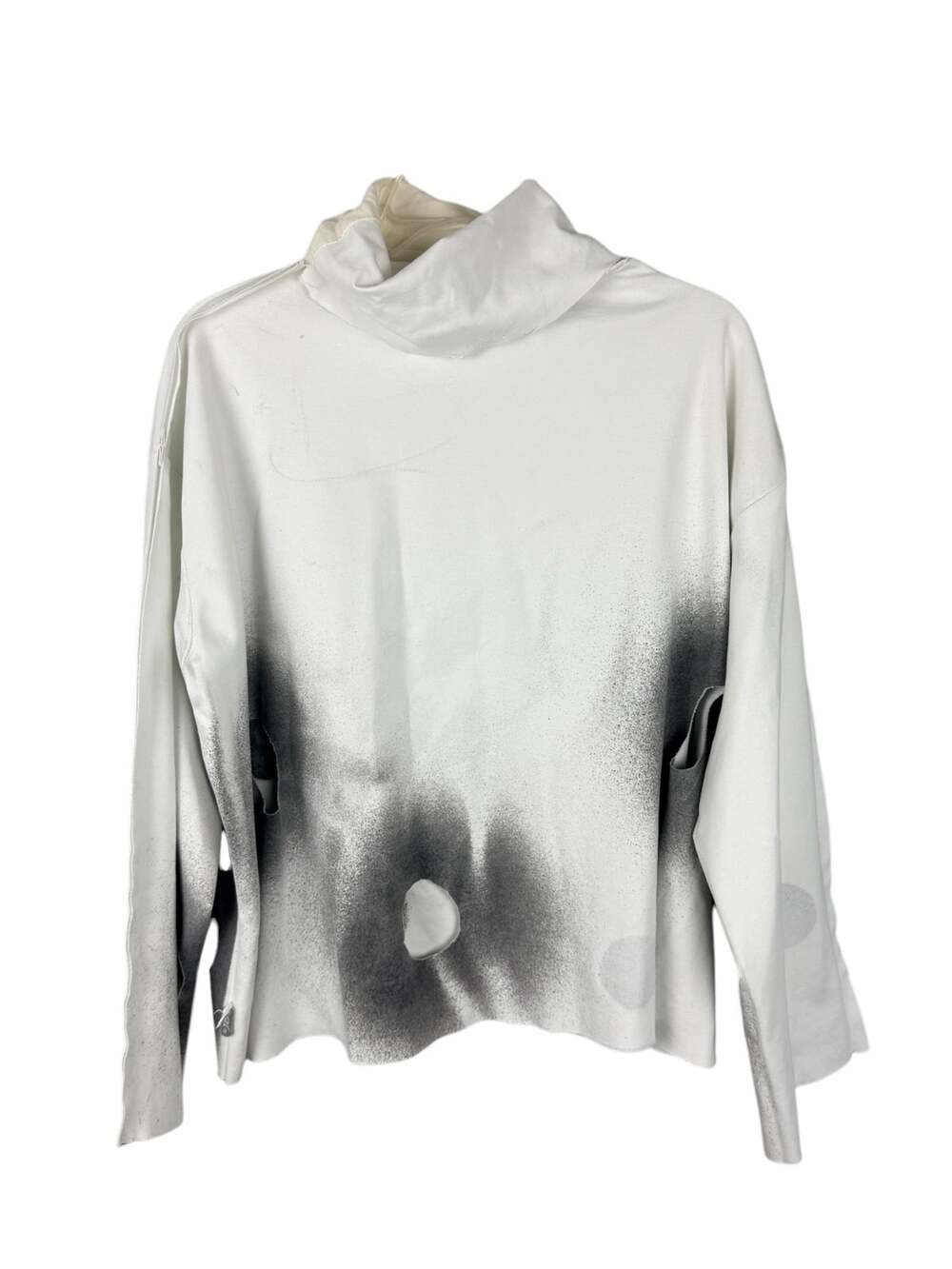 Skif Lagenlook Art To Wear White Circle Painted Flared Sleeve Cowl Neck Top OSFM